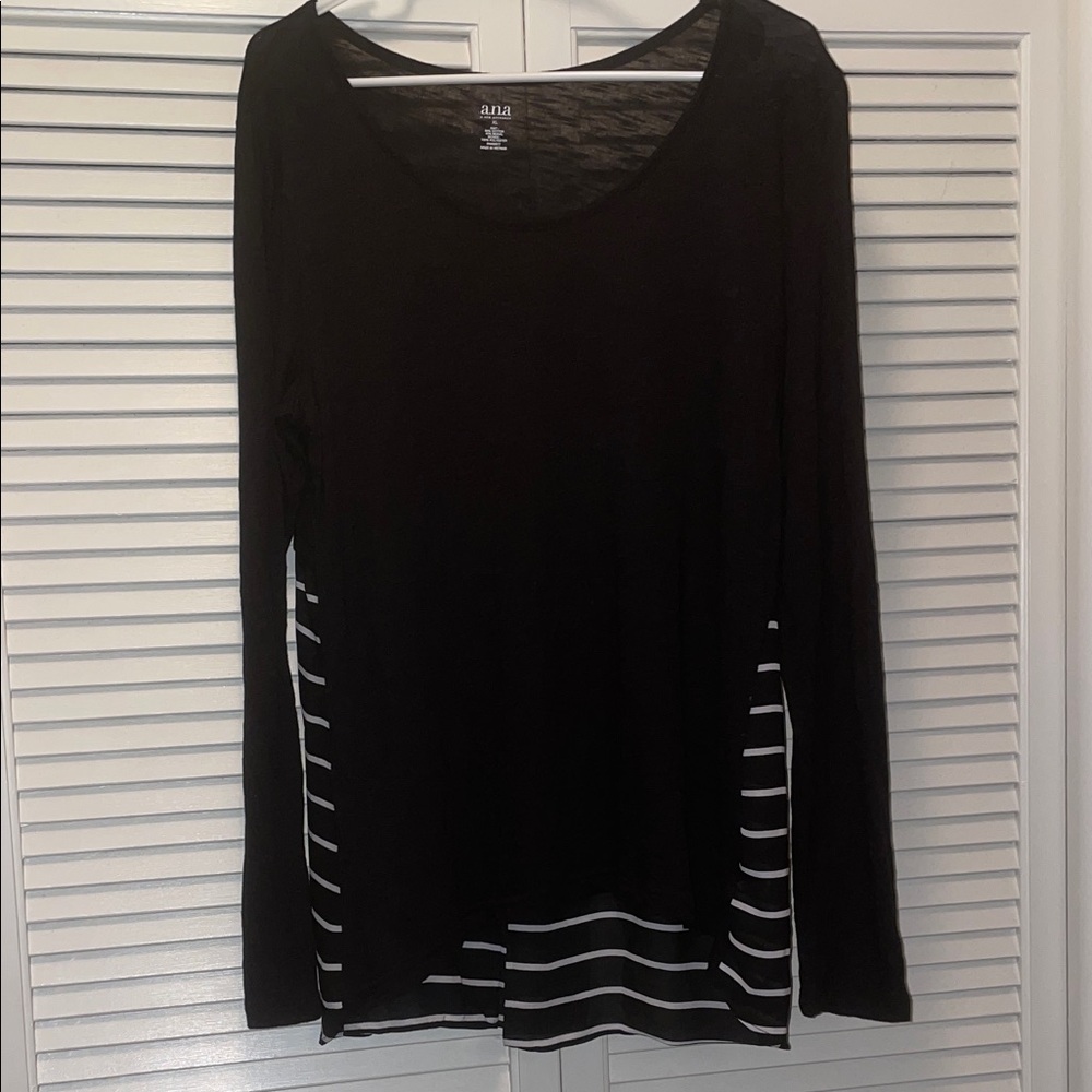a.n.a Black Long Sleeve Top with White Stripes, XL